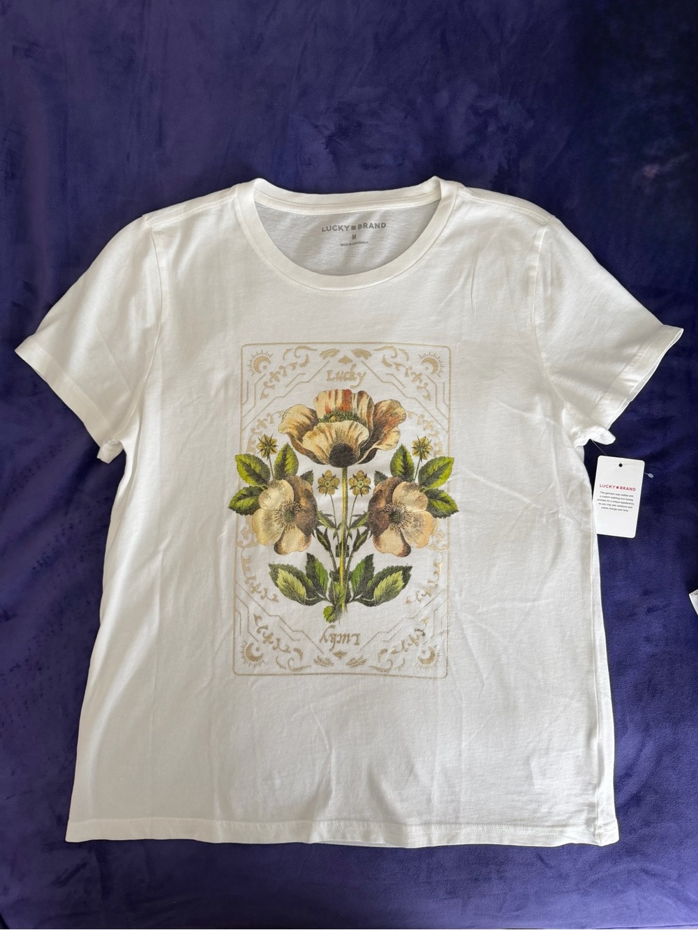 Lucky Brand Cream Floral Graphic Short Sleeve Tee Size M NWT